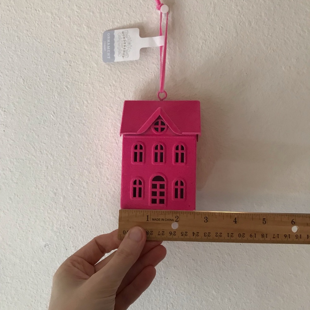 NWT Wondershop Hot Pink Townhouse Cottage Flocked Christmas Ornament - Picture 4 of 6